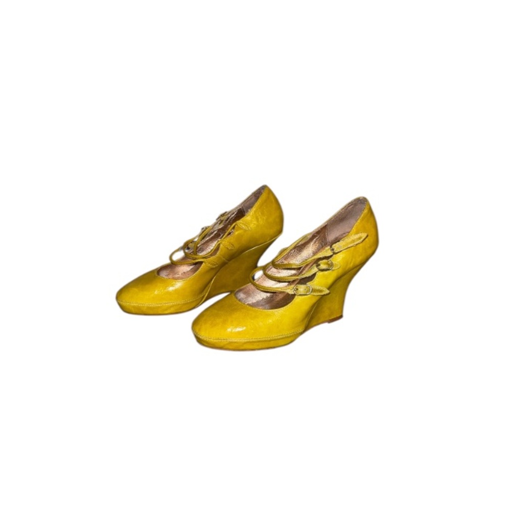 Anthropologie Miss Albright Yellow Leather Wedge Heels - Women’s Size 7